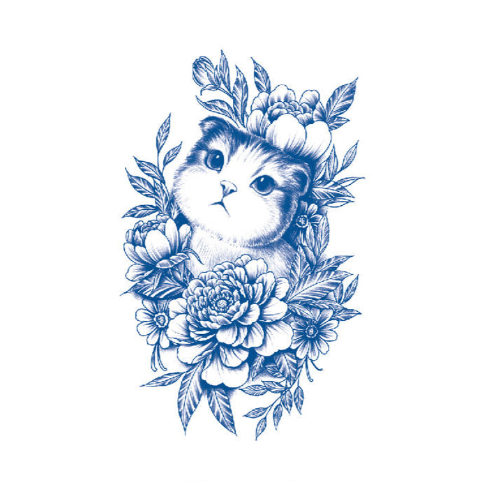 Cat Amidst the Flowers Semi Permanent Tattoo
