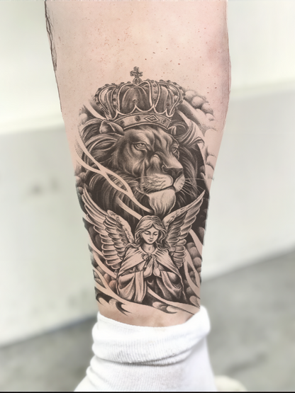 Angel and the Lion Semi Permanent Tattoo
