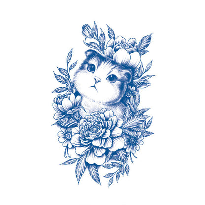 Cat Amidst the Flowers Semi Permanent Tattoo