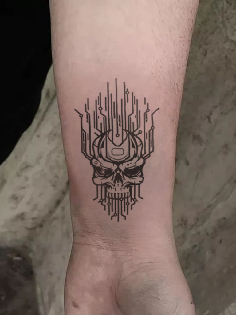 Cyber Skull Semi Permanent Tattoo